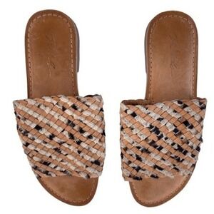 Rebel Woven Slide Sandals Womens 7 Tan Leather Calf Hair Boho Flat Slip On Shoes